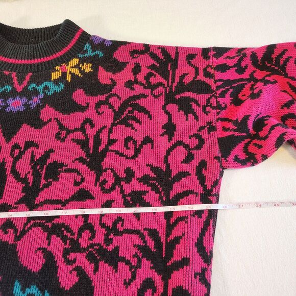 Vtg 80s 90s 2x 22W Floral Acrylic Grandma Colorful Bright Retro Sweater USA - Picture 3 of 6